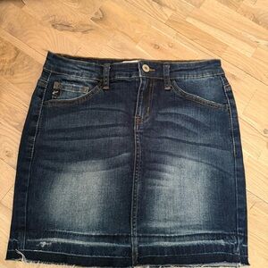 KanCan Dark Blue Distressed Denim Skirt